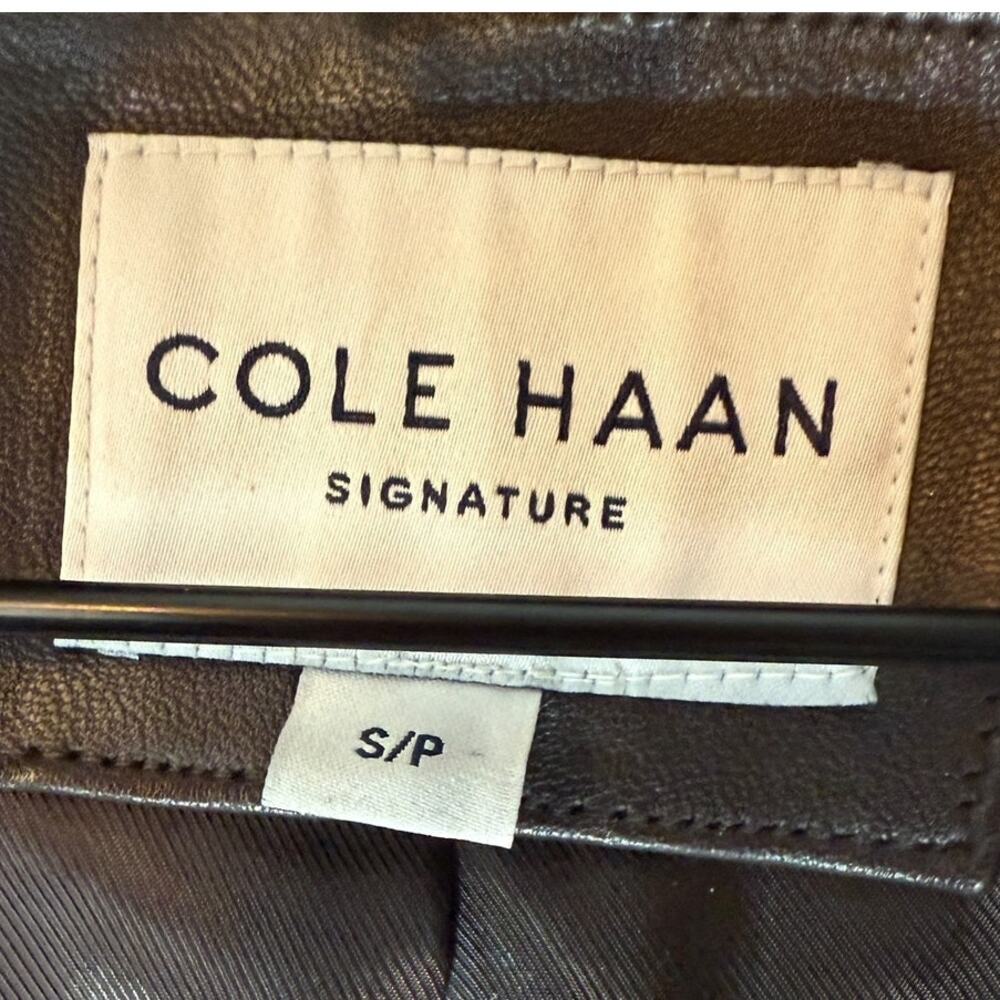 Cole Haan Lambskin Leather Moto Jacket Brown Gold Hardware Small - Picture 6 of 13